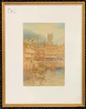 Harbour / coastal town scene by Walter Henry Sweet, watercolour, sold Dec 2024