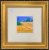 Study of cornfields with a distant church by Ronald Durban, gouache and acrylic on board, offered Dec 2024