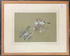 Greenfinch and Goldfinch by Basil Ede, 1957, gouache, sold Dec 2024