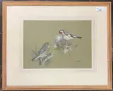 Greenfinch and Goldfinch by Basil Ede, 1957, gouache, sold Dec 2024