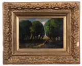 Figures at rest in a park setting by Adolphe Joseph Thomas Monticelli, oil on canvas, sold Nov 2024