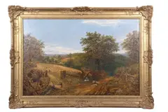 Harvesting scene by George William Mote, oil on canvas, sold Nov 2024