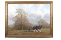 Shire Horses ploughing by John Trickett, oil on canvas, sold Nov 2024