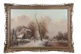 Winter landscape with figures skating on a frozen lake by Stephan de Haan, oil on canvas, sold Nov 2024