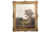 Pastoral landscape with cattle and distant cottage by William G. Meadows, 1894, oil on canvas, sold Nov 2024