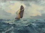 Fishing Boat in a Swell by Jack Cox, oil on board, sold Nov 2024