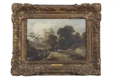 Travellers rest on a pathway by James Stark, oil on board, sold Nov 2024