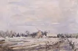 Home Farm Winter by Patrick Boswell, oil on board, sold Nov 2024