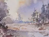 Winter landscape by Jack Cox, watercolor, sold Nov 2024
