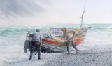 Beaching in squally weather by Michael Bensley, watercolour, sold Nov 2024