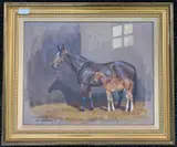 Horse and Foal in stables by Neil Cawthorne, oil on board, sold Nov 2024