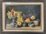 Still life of fruit by Edna Bizon, oil on canvas, sold Nov 2024