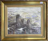 Wading Geese by Robert Aberdein, oil on board, sold Nov 2024