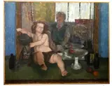 Still Life with Cherub and Mirror by John Higgins, oil on board, sold Oct 2024