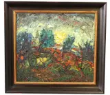Church and Houses, Brockley Combe by Barrington Tabb, oil on board, offered Oct 2024
