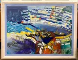 Harbour / Port view by Martin Laurance, mixed media, sold Oct 2024
