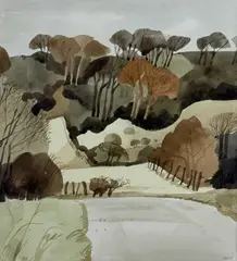 The North Downs Near Poll Hall by Peter Gauld, watercolour, sold Oct 2025
