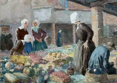 The Marketplace at Bruges, Belgium by Grainger Smith, watercolour, offered Oct 2025