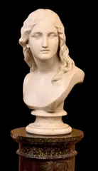 ARA (Irish, 1818-1874) sculpted white marble bust of a maiden, inscribed to the by John Henry Foley, sculpture, sold Oct 2025