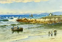 ARCA (1863-1941) watercolour - Anglesey coastal scene with fishing boats and by Warren Williams, watercolour, sold Aug 2025