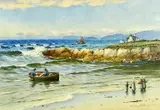ARCA (1863-1941) watercolour - Anglesey coastal scene with fishing boats and by Warren Williams, watercolour, sold Aug 2025