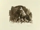 RA (Welsh, 1918-2006) limited edition (224/500) print - Patagonian Horse Rider, by Kyffin Williams, print, sold Aug 2025