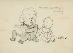 Black crayon on paper - rare original caricature portrait by David Low, drawing, sold Jul 2025