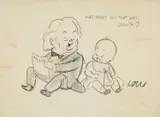 Black crayon on paper - rare original caricature portrait by David Low, drawing, sold Jul 2025