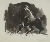 Artist's proof print - Patagonian horse rider by Kyffin Williams, print, sold Jul 2025