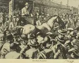 Black and white print - entitled 'Horse Market by Charles Frederick Tunnicliffe, print, sold Jul 2025