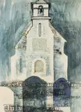 Llanllechid Church by Roy Ostle, mixed media, sold Jul 2025
