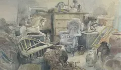 Junk Room by Arthur Miles, watercolour, sold Jul 2025