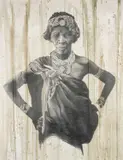 pencil & wash - Zulu Woman wearing beaded ornament, signed, 90 x 70cms by John Cleal, pencil & wash, sold Jul 2025