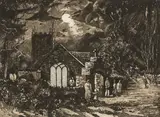 Evening Church by Keith Andrew limited edition, etching & aquatint, offered Jul 2025