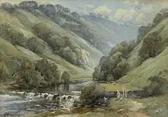 The Entrance to Dovedale - Nth Derbyshire by Harold Gresley, watercolour, sold Jun 2025