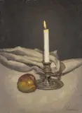 Candlelight by Menna Angharad, oil on board, sold May 2025