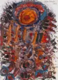 Abstract by Alan Davie C.B.E. R.A. H.R.S.W., oil on card, sold Apr 2025