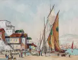 'Fishing Boats by Cecil Rochfort D'Oyly-John, oil on board, sold Apr 2025