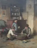 Children playing by Pierre Édouard Frère, oil on panel, offered Apr 2025