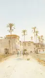 watercolour - 'Paysage a Bedrechein', camel and figures by Spyridon Scarvelli, watercolour, sold Apr 2025