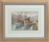 Montrose fishing boats in Whitby, watercolour, signed and dated by Arthur Meyrick, 1919, watercolour, sold Apr 2025