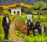 A Debatable Point by John Elwyn, oil on board, sold Apr 2025