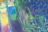 Walking Through House with Dog by Ernest Zobole, oil on paper, sold Apr 2025