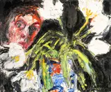 Head Behind Tulips by Shani Rhys James, oil, sold Apr 2025