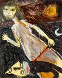 One in sunlight the other in darkness by Iwan Bala, mixed media on panel, sold Apr 2025