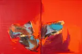 Diptych) - red abstract by Tom Nash, oil on canvas, sold Apr 2025