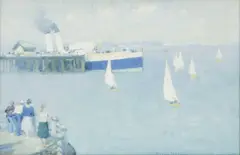 Waverley at Penarth Pier by Gyrth Russell, oil on card, sold Apr 2025