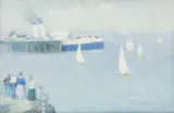 Waverley at Penarth Pier by Gyrth Russell, oil on card, sold Apr 2025