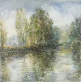 The River, Bute Park by Leonard Beard, oil on card, sold Apr 2025