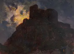 Harlech Castle: Moonlight by Christopher Williams, 1917, oil on canvas, sold Apr 2025